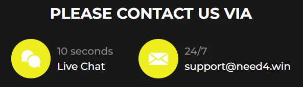 Customer Support at Need4Win Casino