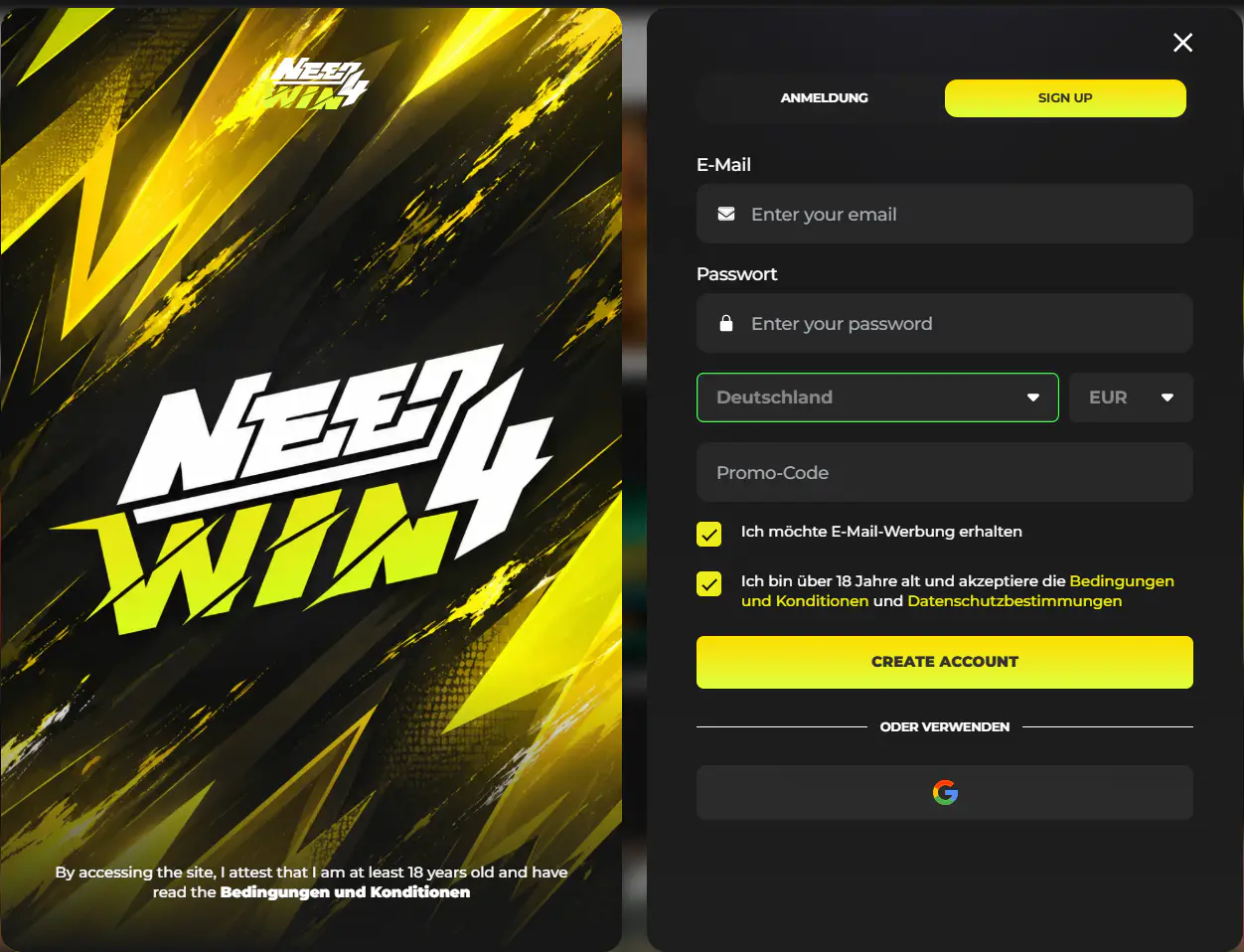 So registrieren Sie sich bei Need4Win Casino